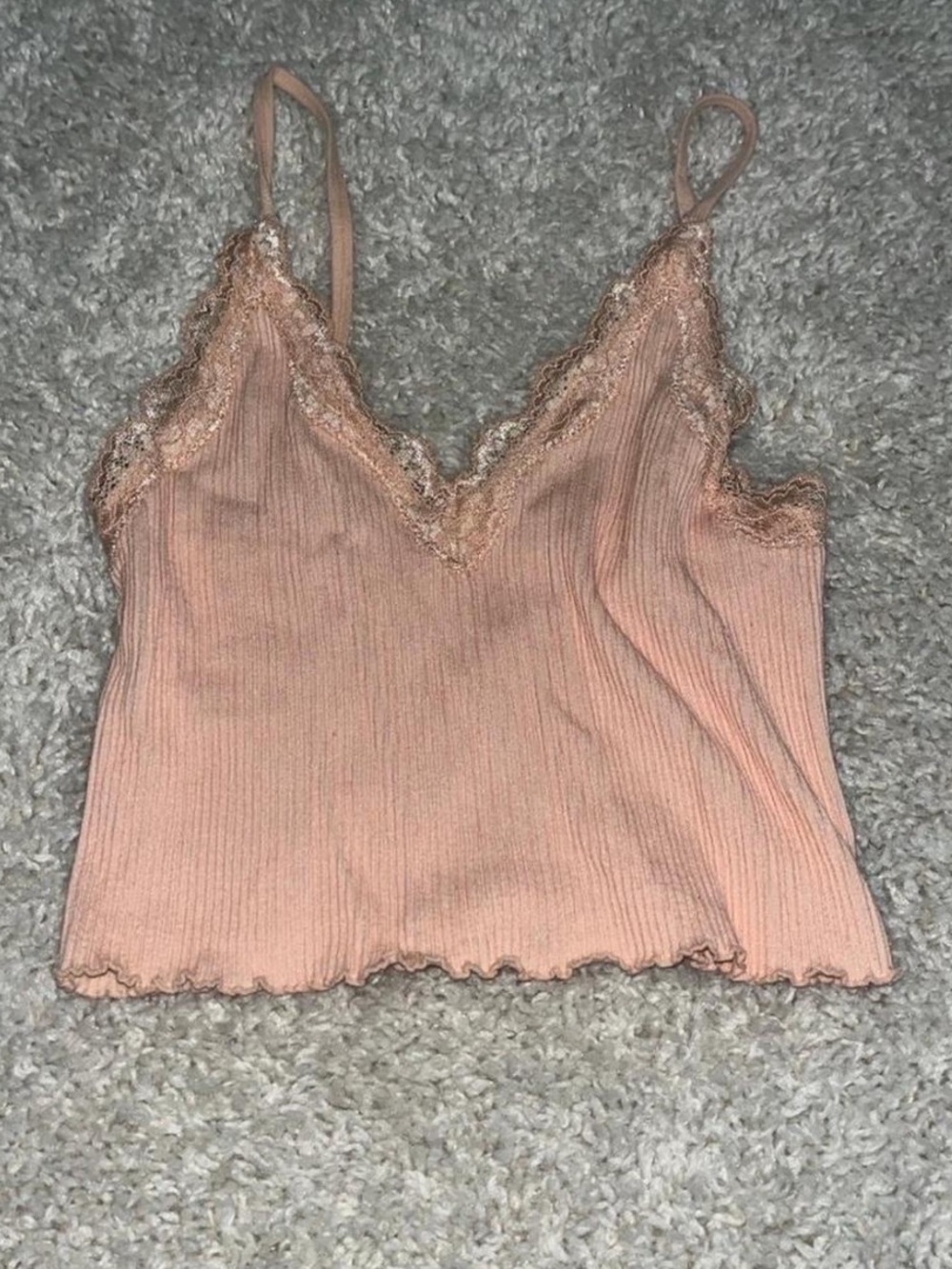 Forever 21 Peach Ribbed Lace Trim Cami